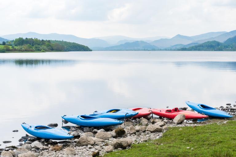 Canoes on lake